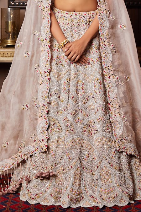 Prisho Pink Organza, Tissue Sequins, Baroque Bloom Thread Dori Bridal Lehenga Set Online at Aza Fashions Prisho_Pink Organza, Tissue Sequins, Baroque Bloom Thread Dori Bridal Lehenga Set _Online_at_Aza_Fashions