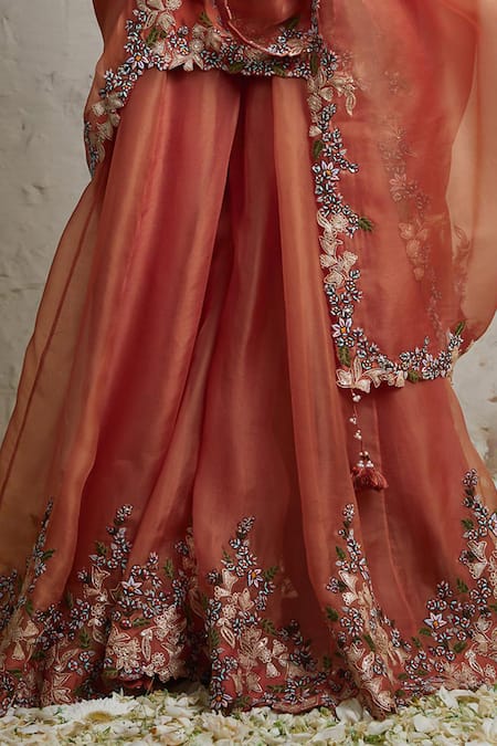 Buy Prisho Orange Silk, Organza Cut Work, Pearls, Embroidery Floral Kurta Sharara Set Online at Aza Fashions Buy_Prisho_Orange Silk, Organza Cut Work, Pearls, Embroidery Floral Kurta Sharara Set _Online_at_Aza_Fashions