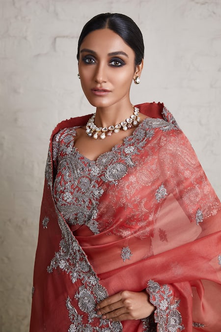 Prisho Zardozi Placement Embroidered Saree With Blouse 