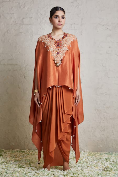 Prisho Neckline Embroidered Kaftan & Dhoti Skirt Set 