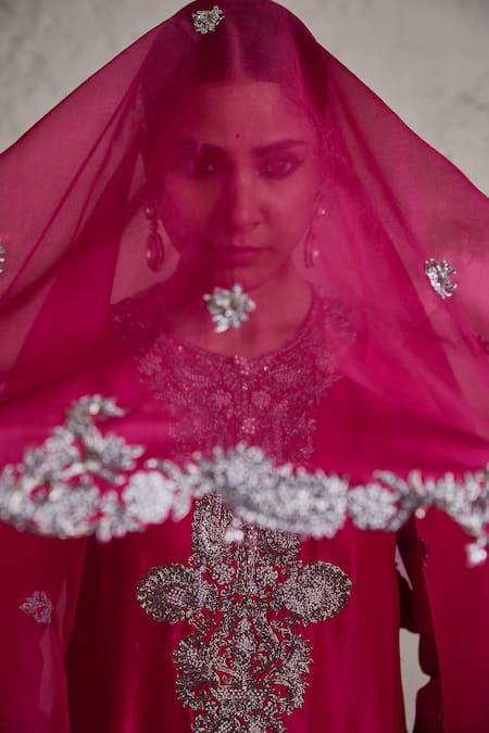 Shop Prisho Fuchsia Silk, Organza Pearls, Sequins, Paisley Embroidered Kurta Sharara Set at Aza Fashions Shop_Prisho_Fuchsia Silk, Organza Pearls, Sequins, Paisley Embroidered Kurta Sharara Set _at_Aza_Fashions