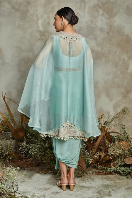 Prisho Paisley Embroidered Cape Draped Pant Set 