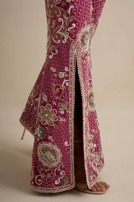 Shop Eeksha Magenta Crepe, Silk Pearls, Diamonds, Stones, Embroidered Peplum Jacket Pant Set Online at Aza Fashions Shop_Eeksha_Magenta Crepe, Silk Pearls, Diamonds, Stones, Embroidered Peplum Jacket Pant Set _Online_at_Aza_Fashions