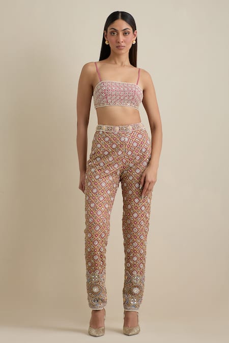 Eeksha Blue Satin, Lycra, Crepe Pearls, Mirrors, Embroidery Round Neck, Jacket Pant Set Online at Aza Fashions Eeksha_Blue Satin, Lycra, Crepe Pearls, Mirrors, Embroidery Round Neck, Jacket Pant Set _Online_at_Aza_Fashions