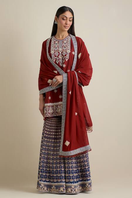Buy Eeksha Maroon Organza, Net, Crepe Cut Work, Floral Embroidered Kurta Sharara Set Online at Aza Fashions Buy_Eeksha_Maroon Organza, Net, Crepe Cut Work, Floral Embroidered Kurta Sharara Set _Online_at_Aza_Fashions