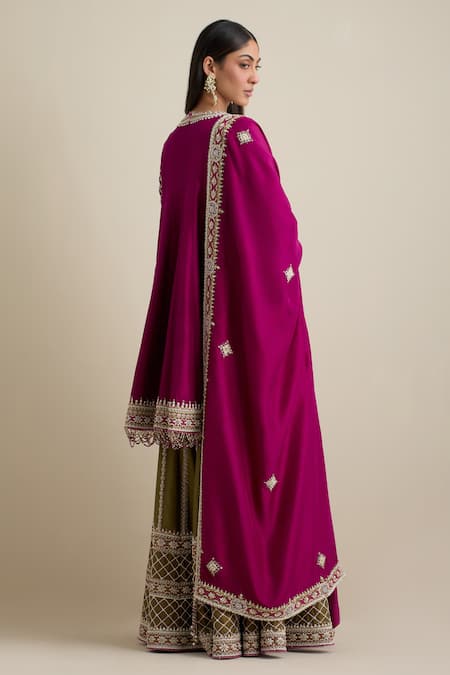 Shop Eeksha Magenta Organza, Crepe Cut Work, Embroidery, Pearls, A-line Kurta Sharara Set at Aza Fashions Shop_Eeksha_Magenta Organza, Crepe Cut Work, Embroidery, Pearls, A-line Kurta Sharara Set _at_Aza_Fashions