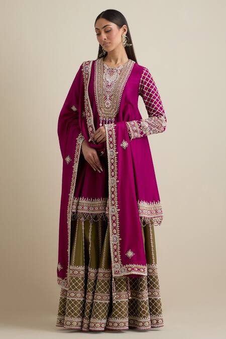 Buy Eeksha Magenta Organza, Crepe Cut Work, Embroidery, Pearls, A-line Kurta Sharara Set Online at Aza Fashions Buy_Eeksha_Magenta Organza, Crepe Cut Work, Embroidery, Pearls, A-line Kurta Sharara Set _Online_at_Aza_Fashions