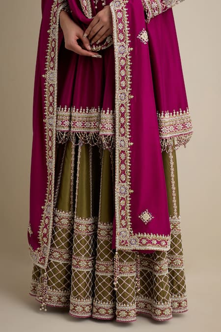 Shop Eeksha Magenta Organza, Crepe Cut Work, Embroidery, Pearls, A-line Kurta Sharara Set Online at Aza Fashions Shop_Eeksha_Magenta Organza, Crepe Cut Work, Embroidery, Pearls, A-line Kurta Sharara Set _Online_at_Aza_Fashions