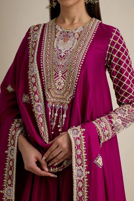 Eeksha Magenta Organza, Crepe Cut Work, Embroidery, Pearls, A-line Kurta Sharara Set at Aza Fashions Eeksha_Magenta Organza, Crepe Cut Work, Embroidery, Pearls, A-line Kurta Sharara Set _at_Aza_Fashions