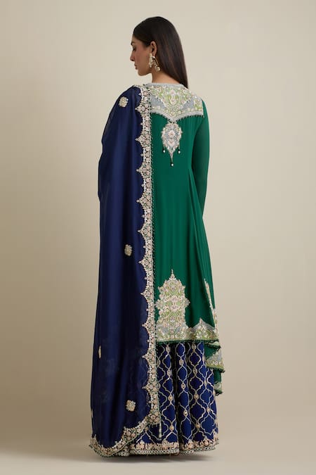 Shop Eeksha Green Georgette, Chiffon, Silk, Denim Cut Work, Kalidar Kurta Sharara Set at Aza Fashions Shop_Eeksha_Green Georgette, Chiffon, Silk, Denim Cut Work, Kalidar Kurta Sharara Set _at_Aza_Fashions