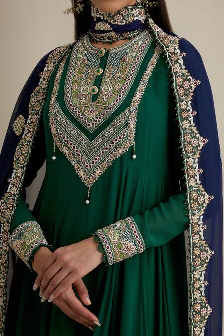Shop Eeksha Green Georgette, Chiffon, Silk, Denim Cut Work, Kalidar Kurta Sharara Set Online at Aza Fashions Shop_Eeksha_Green Georgette, Chiffon, Silk, Denim Cut Work, Kalidar Kurta Sharara Set _Online_at_Aza_Fashions