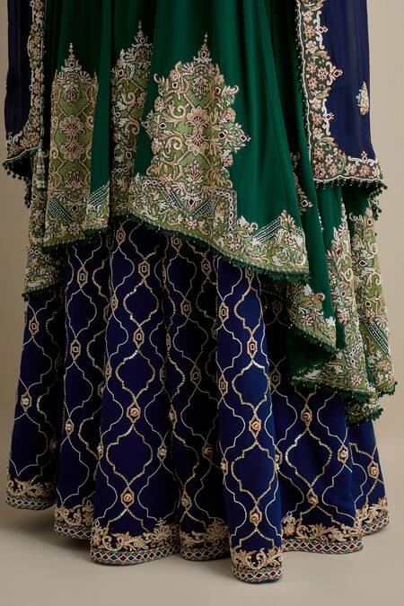 Eeksha Green Georgette, Chiffon, Silk, Denim Cut Work, Kalidar Kurta Sharara Set at Aza Fashions Eeksha_Green Georgette, Chiffon, Silk, Denim Cut Work, Kalidar Kurta Sharara Set _at_Aza_Fashions