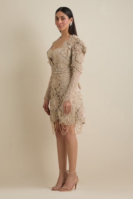 Shop Eeksha Gold Net, Silk Sequins, Crystals, Cut 3d Applique Top And Cigarette Pant Set Online at Aza Fashions Shop_Eeksha_Gold Net, Silk Sequins, Crystals, Cut 3d Applique Top And Cigarette Pant Set _Online_at_Aza_Fashions