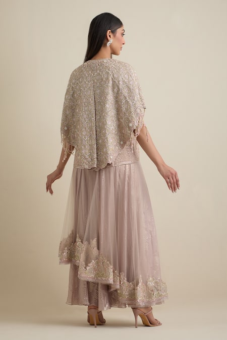 Eeksha Layered Jumpsuit With Mughal Jaal Embroidered Cape 