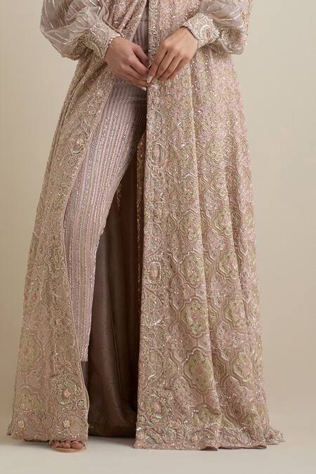 Buy Eeksha Pink Net, Silk Beads, Sequins, Embroidery Sweetheart Kalidar Jacket Pant Set Online at Aza Fashions Buy_Eeksha_Pink Net, Silk Beads, Sequins, Embroidery Sweetheart Kalidar Jacket Pant Set _Online_at_Aza_Fashions