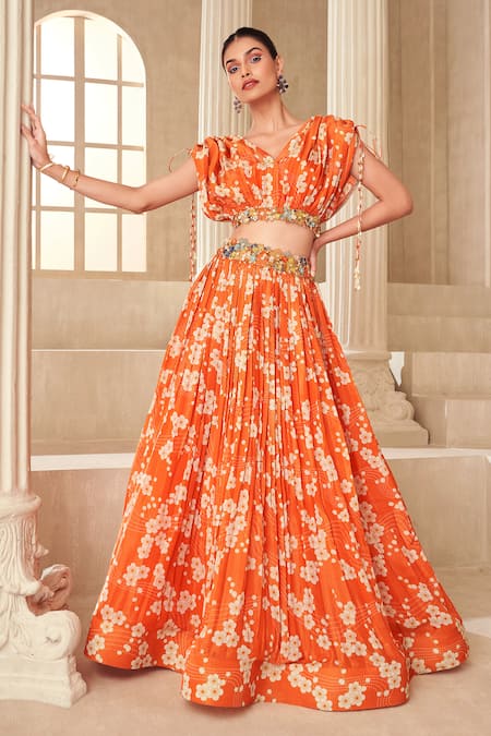 Taavare Floral Print Embroidered Lehenga Set 