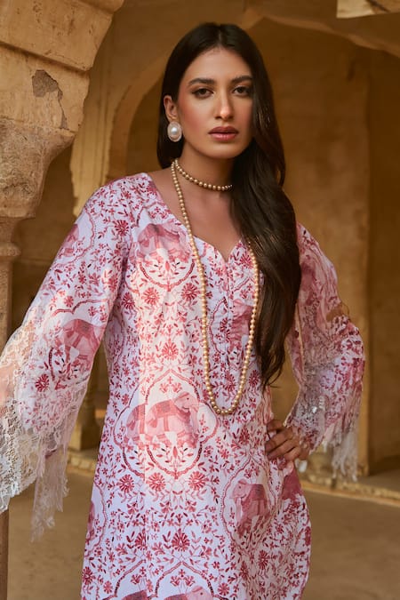 Buy Sage Saga Red Lace Embroidery Jamuna Chantilly Kurta Online at Aza Fashions Buy_Sage Saga_Red Lace Embroidery Jamuna Chantilly Kurta _Online_at_Aza_Fashions