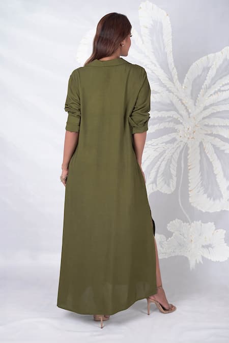 Seesa Elira Peridot Placement Embroidered Collared Dress 