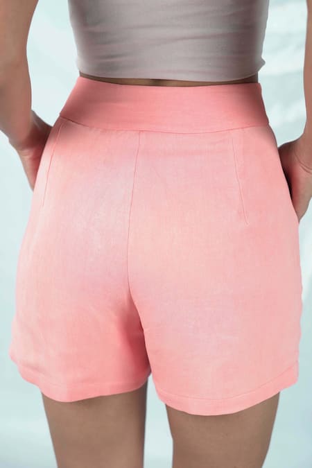 Seesa_Pink Georgette Rinesa High Waist Shorts _at_Aza_Fashions