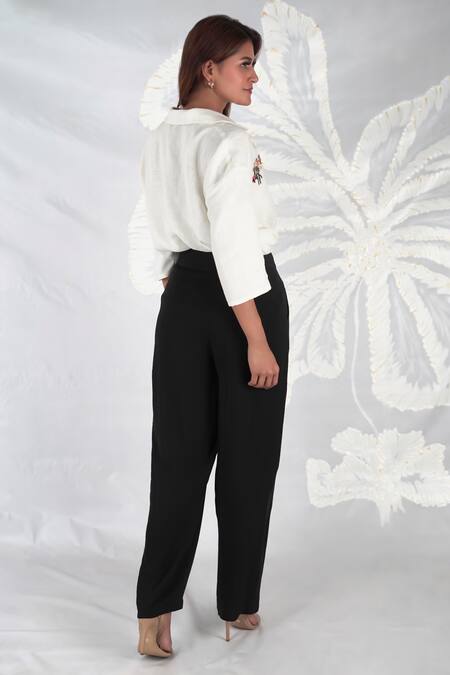 Shop_Seesa_Black Double Viscose Georgette (150 Gsm) Zade High Waist Trouser _at_Aza_Fashions
