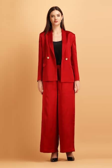 Label Ivish Lapel Collar Satin Blazer Set 