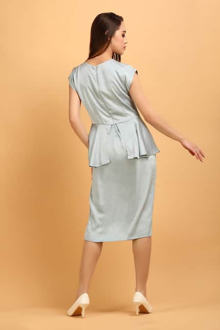 Label Ivish Grey Satin Peplum Midi Dress 