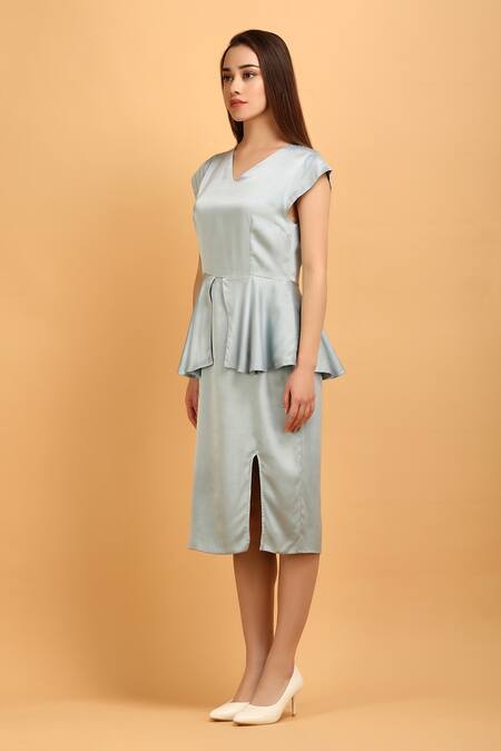 Shop_Label Ivish_Gray Satin V-neck Grey Peplum Midi Dress _Online_at_Aza_Fashions