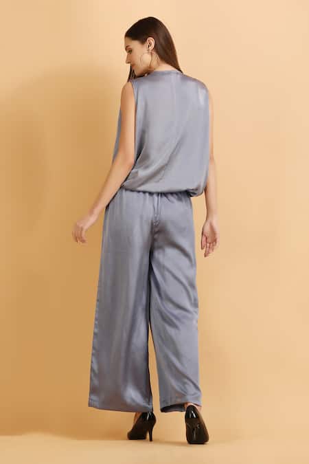 Label Ivish Satin Wrap Top With Flared Trouser 