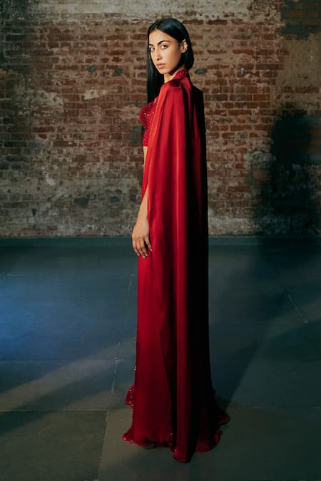 Asaga Opus Border Embroidered Cape Sharara Set 