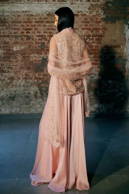 Asaga Mist Hand Embroidered Jacket Sharara Set 