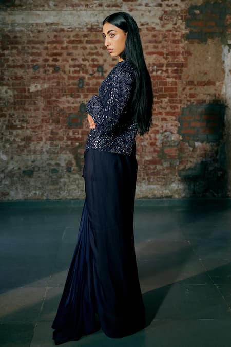 Asaga Jonqal Embroidered Jacket & Draped Skirt Set 