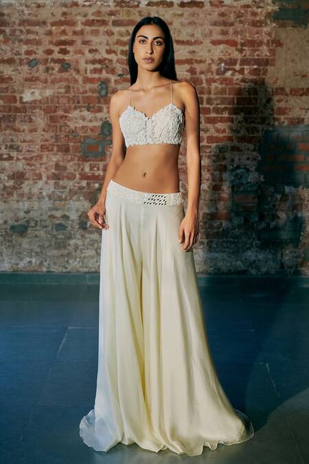 Asaga_Ivory Satin, Organza, Tulle Cut Work, Mirrors, Crescent Cape Sharara Set _Online_at_Aza_Fashions