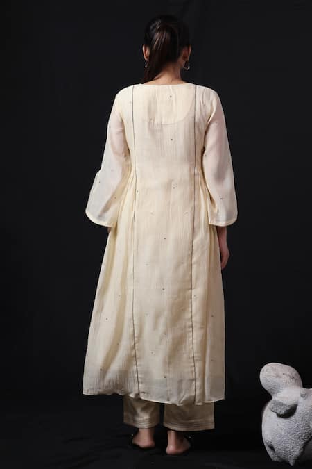 Beige Chanderi Side Gathered Kurta With Pant 