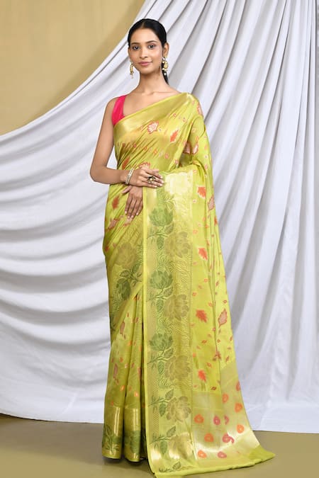 Khwaab by Sanjana Lakhani Multi Color Silk Woven Banarasi Floral Pattern Saree With Running Blouse