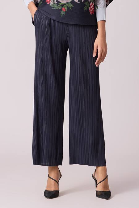 Scarlet Sage_Blue Polyester Boat Neck Adela Floral Print Top And Pant Set_at_Aza_Fashions