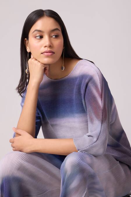 Buy_Scarlet Sage_Purple Polyester Round Neck Marble Print Top And Pant Set _Online_at_Aza_Fashions