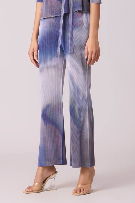 Scarlet Sage_Purple Polyester Round Neck Marble Print Top And Pant Set _at_Aza_Fashions