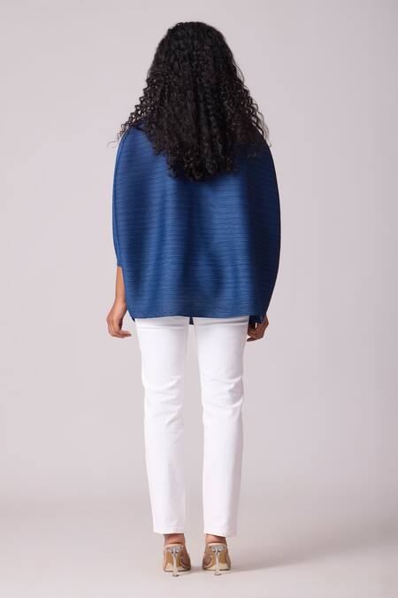 Shop Scarlet Sage Blue Polyester Pearls Turtle Neck Sloane Top at Aza Fashions Shop_Scarlet Sage_Blue Polyester Pearls Turtle Neck Sloane Top_at_Aza_Fashions