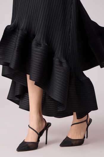 Scarlet Sage_Black Polyester Cowl Neck Tasmina Cape Sleeve Dress_Online_at_Aza_Fashions