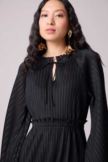 Buy_Scarlet Sage_Black Polyester Cowl Neck Tasmina Cape Sleeve Dress_Online_at_Aza_Fashions