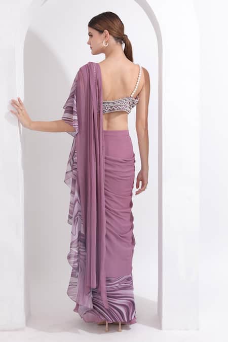 Omal Sindwani Pre-Draped Ruffle Saree With Embroidered Blouse 