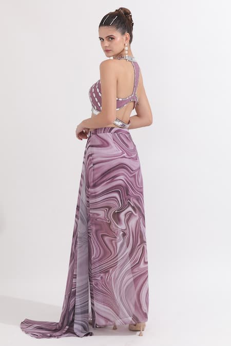 Omal Sindwani Hand Embroidered Blouse & Draped Skirt Set 