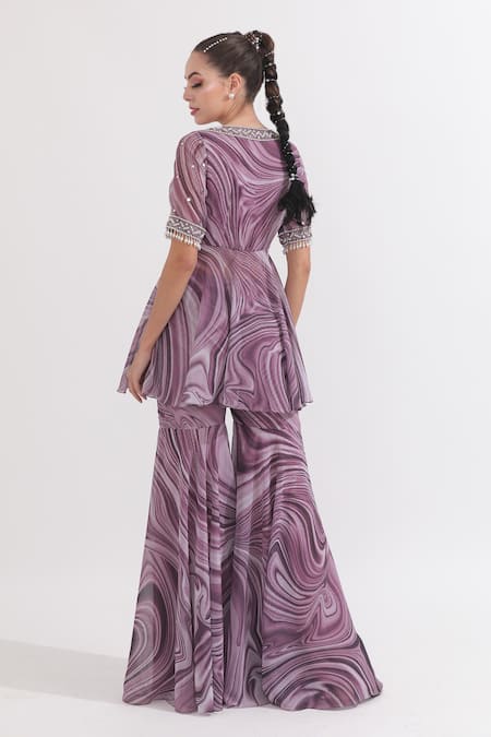 Omal Sindwani Marble Print Kurta & Gharara Set 