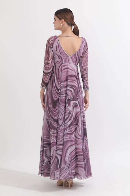 Omal Sindwani Marble Print Anarkali With Dupatta 