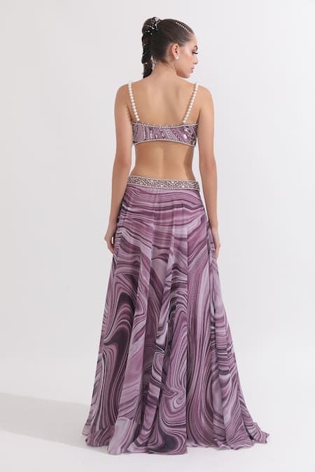 Omal Sindwani Marble Print Lehenga With Sleeveless Blouse 