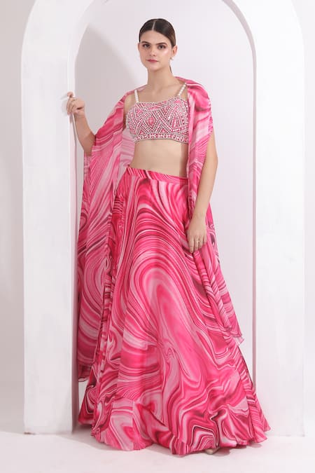 OMAL SINDWANI Marble Print Cape Lehenga Set 