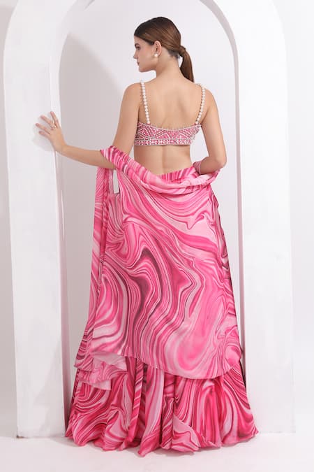 Omal Sindwani Marble Print Cape Lehenga Set 