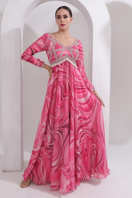 Omal Sindwani Marble Pattern Anarkali With Dupatta 