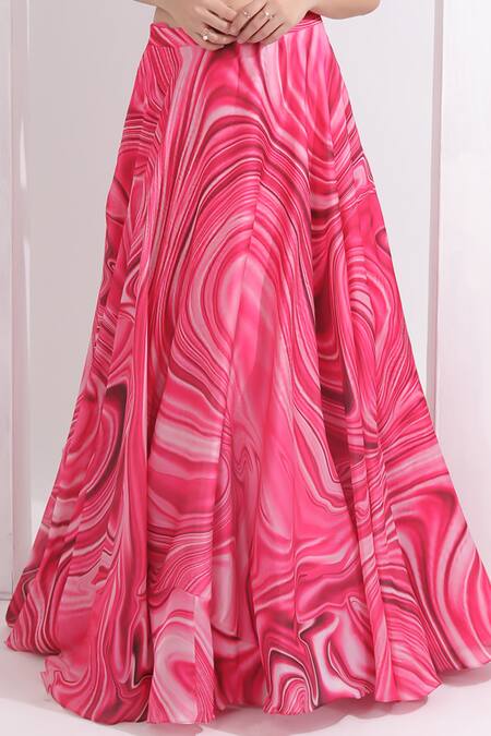 Buy_Omal Sindwani_Pink Satin, Georgette Pearls, Mirrors Marble Pattern Lehenga With Blouse 