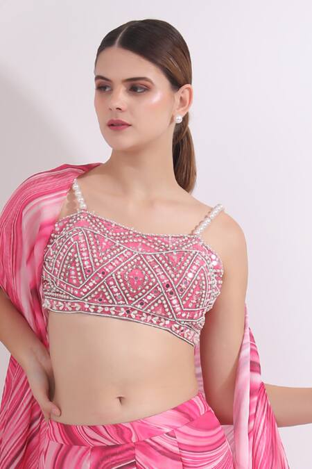 Shop Omal Sindwani Pink Satin, Georgette Pearls, Sequins Sweetheart Marble Print Cape Palazzo Set Online at Aza Fashions Shop_Omal Sindwani_Pink Satin, Georgette Pearls, Sequins Sweetheart Marble Print Cape Palazzo Set _Online_at_Aza_Fashions
